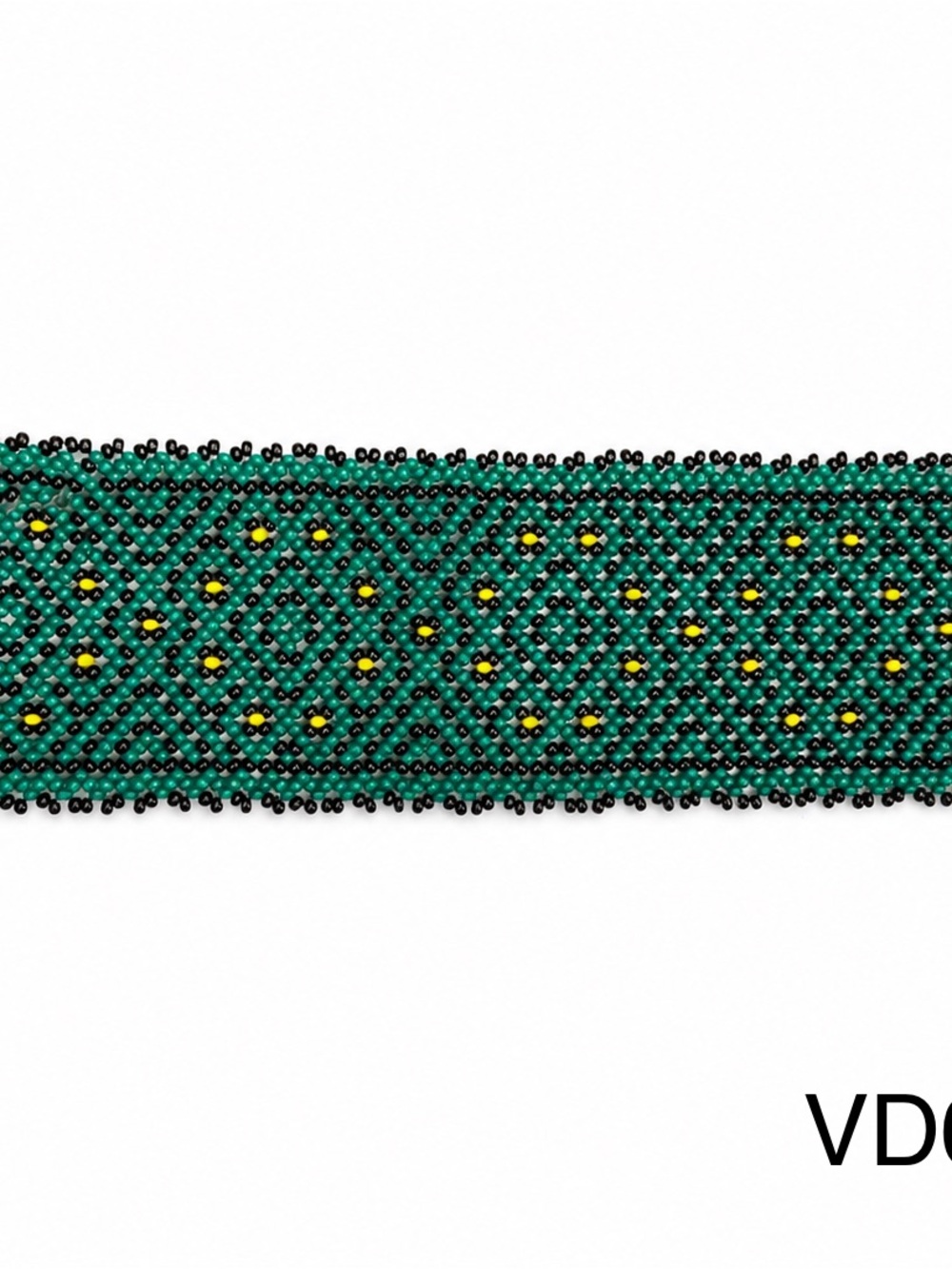 Handmade Teal Black Geometric Seed Bead Wide Cuff Bracelet
